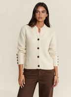 Women's Knitted Cardigan – Long Sleeve Wool Blend with Side Pockets