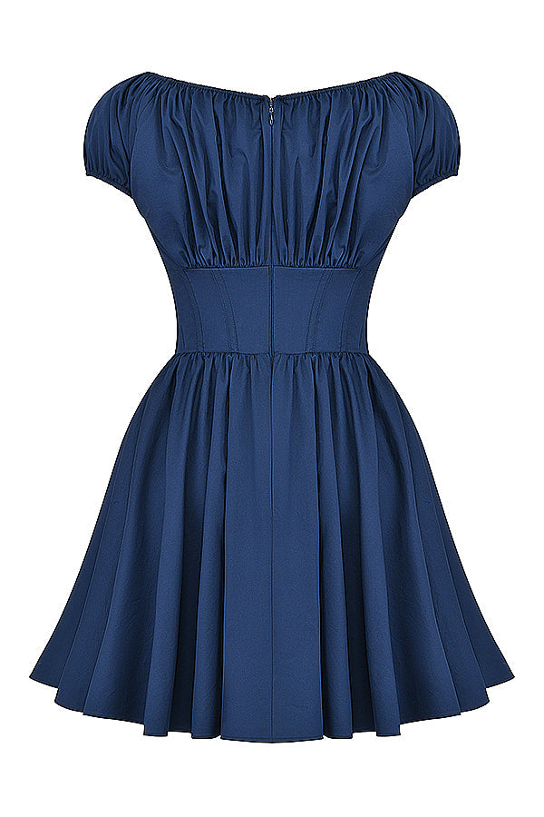 Maya | Nala French Navy Gathered Mini Dress , Dinner or Evening Attire - Dark Blue