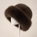 Women’s Plush Faux Fur Winter Hat - Cossack Style Hat with Wide Rounded Trim