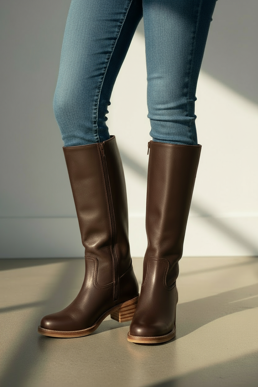 Women’s Knee-High Western Pull-On Boots with Low Stacked Heel