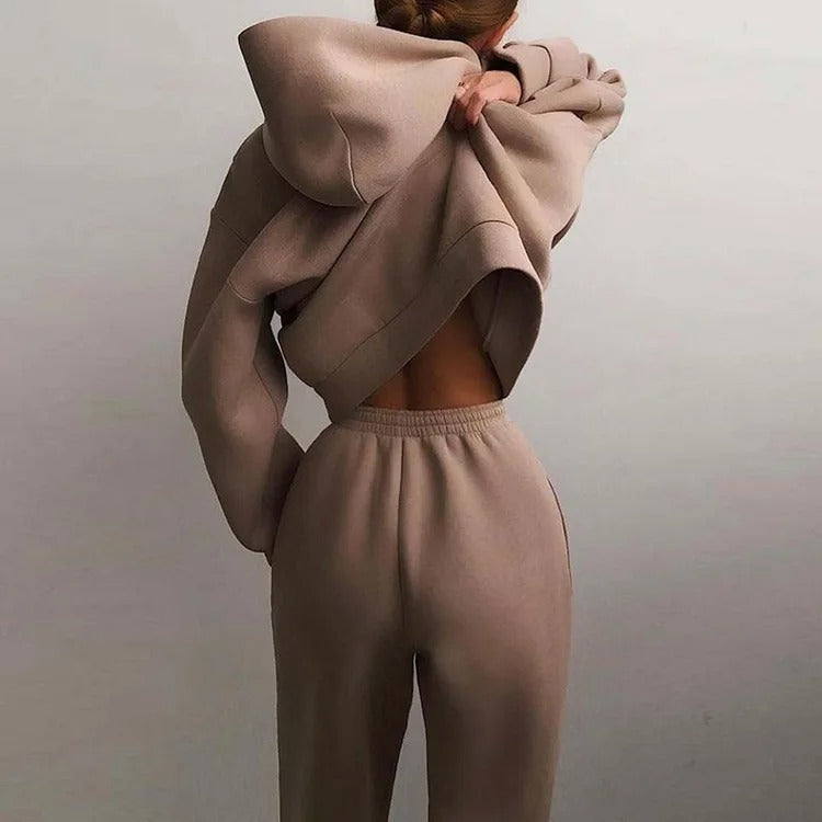 Women’s Cotton Blend Hoodie and Jogger Set – Casual Wear