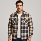 Men's Quilted Flannel Shirt Jacket – Checkered Overshirt with Snap Buttons & Chest Pockets for Fall & Winter