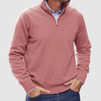 Men’s Classic Zip-Up Knit Sweater – Long Sleeve Half Zip Pullover with Ribbed Cuffs & Hem – Smart Casual Everyday Jumper