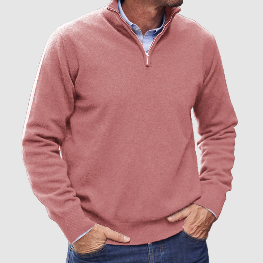 Men’s Classic Zip-Up Knit Sweater – Long Sleeve Half Zip Pullover with Ribbed Cuffs & Hem – Smart Casual Everyday Jumper