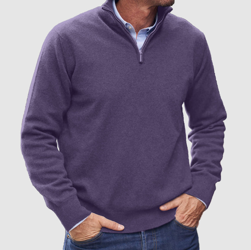 Men’s Classic Zip-Up Knit Sweater – Long Sleeve Half Zip Pullover with Ribbed Cuffs & Hem – Smart Casual Everyday Jumper