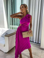 Bella| Elegant One-Shoulder Dress - Shoulder Pleated Design