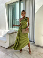Bella| Elegant One-Shoulder Dress - Shoulder Pleated Design