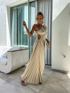 Bella| Elegant One-Shoulder Dress - Shoulder Pleated Design