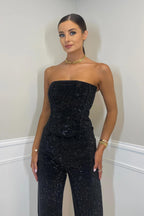 Women’s Glitter High Waist Pants Set – Strapless Evening Outfit