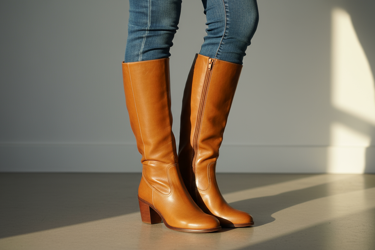 Women’s Knee-High Western Pull-On Boots with Low Stacked Heel