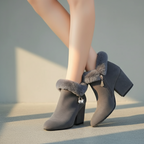 Eva - Stylish Faux Fur-Lined Ankle Boots with Chunky Heel and Tassel Zipper