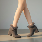 Eva - Stylish Faux Fur-Lined Ankle Boots with Chunky Heel and Tassel Zipper