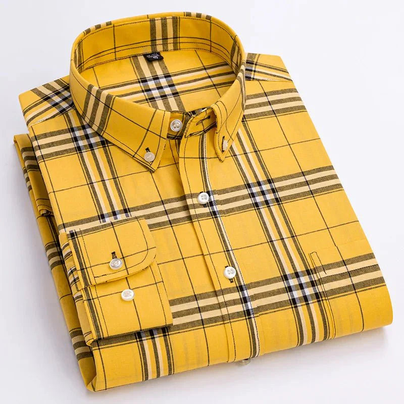 Men’s Plaid Button-Down Shirt, Long Sleeve – Everyday Wear