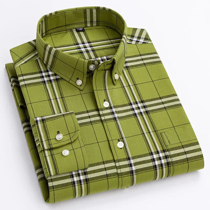 Men’s Plaid Button-Down Shirt, Long Sleeve – Everyday Wear