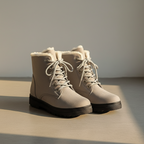 Women’s Lace-Up Boots - Suede Look - Faux Fur Lining - Flat Sole Comfort