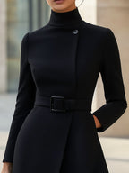 Women’s Belted High-Neck Coat - Wool Blend