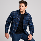 Men's Quilted Flannel Shirt Jacket – Checkered Overshirt with Snap Buttons & Chest Pockets for Fall & Winter
