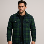 Men's Quilted Flannel Shirt Jacket – Checkered Overshirt with Snap Buttons & Chest Pockets for Fall & Winter