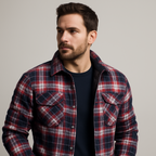 Men's Quilted Flannel Shirt Jacket – Checkered Overshirt with Snap Buttons & Chest Pockets for Fall & Winter