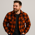 Men's Quilted Flannel Shirt Jacket – Checkered Overshirt with Snap Buttons & Chest Pockets for Fall & Winter