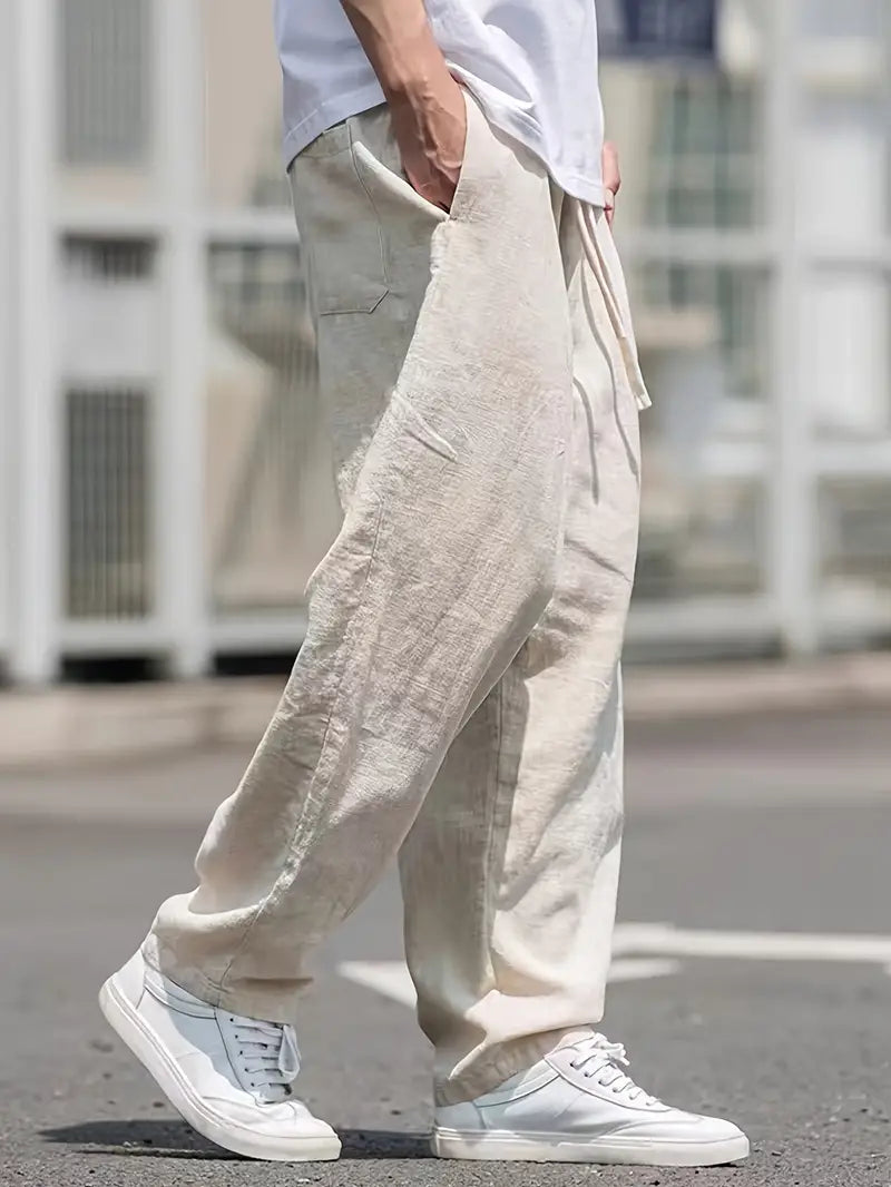 Men’s Relaxed Fit Linen Trousers – Lightweight Baggy Casual Pants, Perfect for Summer