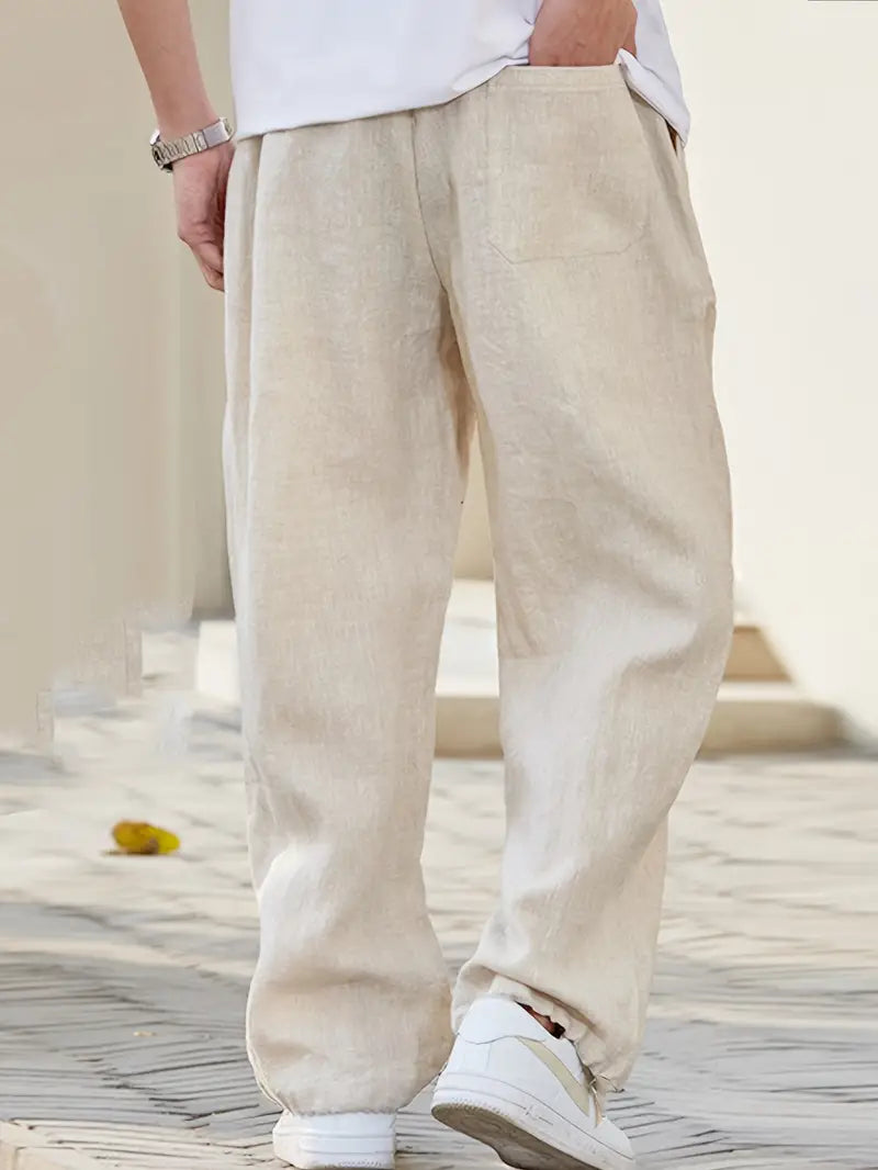 Men’s Relaxed Fit Linen Trousers – Lightweight Baggy Casual Pants, Perfect for Summer