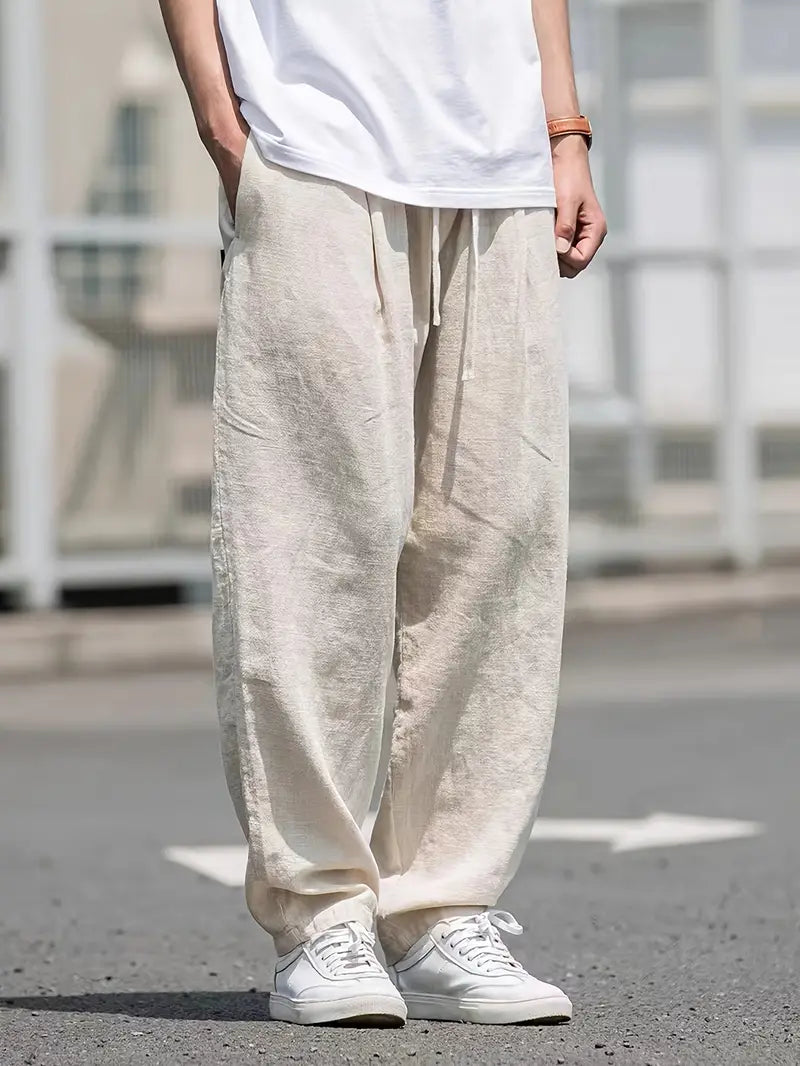 Men’s Relaxed Fit Linen Trousers – Lightweight Baggy Casual Pants, Perfect for Summer