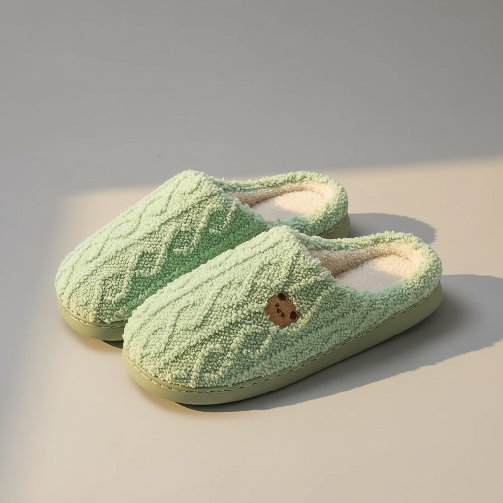 Aurora Warm Plush Slippers for Women - Teddy Bear Design, Cozy Winter Indoor Footwear