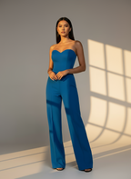 Women's Strapless Jumpsuit with Fitted Bodice and Flared-Leg Pants - Elegant Formal & Evening Wear