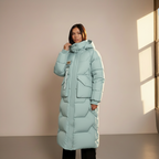 Julia Long Hooded Puffer Jacket - Quilted Padded Winter Coat for Women