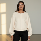 Women’s Cropped Bomber Jacket – Long Sleeve Zip Front Short Coat