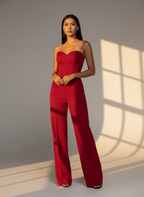 Women's Strapless Jumpsuit with Fitted Bodice and Flared-Leg Pants - Elegant Formal & Evening Wear