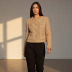 Women’s Cropped Tweed Jacket – Long Sleeve Elegant Short Coat Style