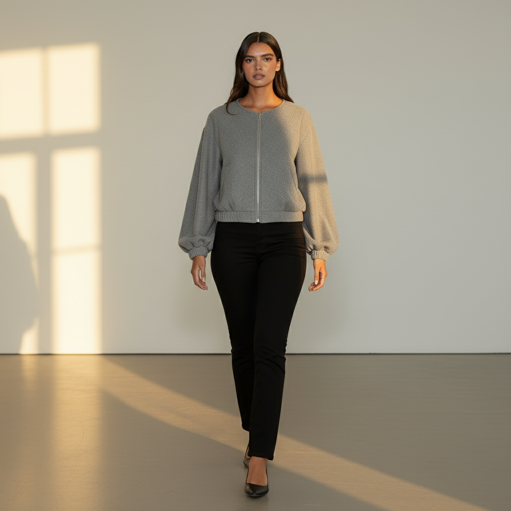 Women’s Cropped Bomber Jacket – Long Sleeve Zip Front Short Coat