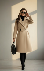 Elegant Women’s Winter Coat with Slim Belt | Tailored Warm Overcoat