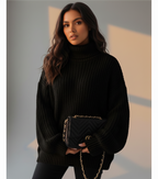 Women’s Knit Turtleneck Jumper - Thick Chunky Pullover with Relaxed Fit for Cozy Winter Style