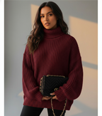 Women’s Knit Turtleneck Jumper - Thick Chunky Pullover with Relaxed Fit for Cozy Winter Style