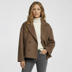 Women’s Short Double-Breasted Winter Jacket – Cropped Coat with Wide Lapels & Structured Fit