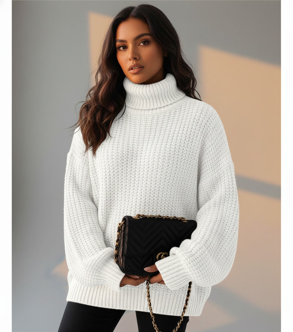 Women’s Knit Turtleneck Jumper - Thick Chunky Pullover with Relaxed Fit for Cozy Winter Style