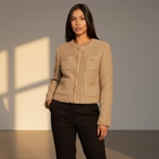 Women’s Cropped Tweed Jacket – Long Sleeve Elegant Short Coat Style