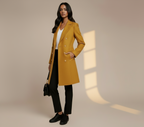 Women’s Long Double-Breasted Coat with Decorative Metallic Buttons – Tailored Elegant Overcoat