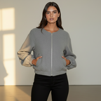 Women’s Cropped Bomber Jacket – Long Sleeve Zip Front Short Coat