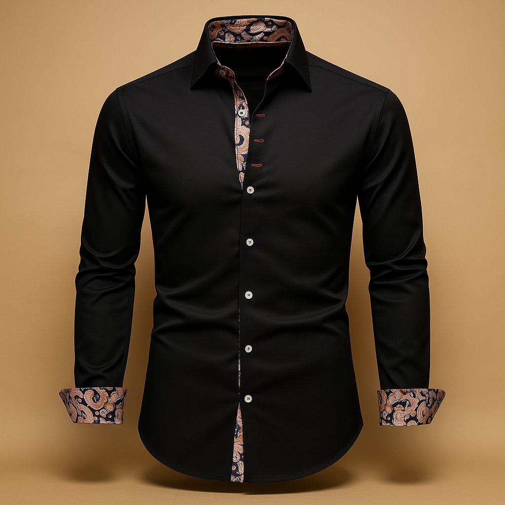 Men’s Premium Long Sleeve Button-Up Shirt – Tailored Fit with Contrast Trim Detail