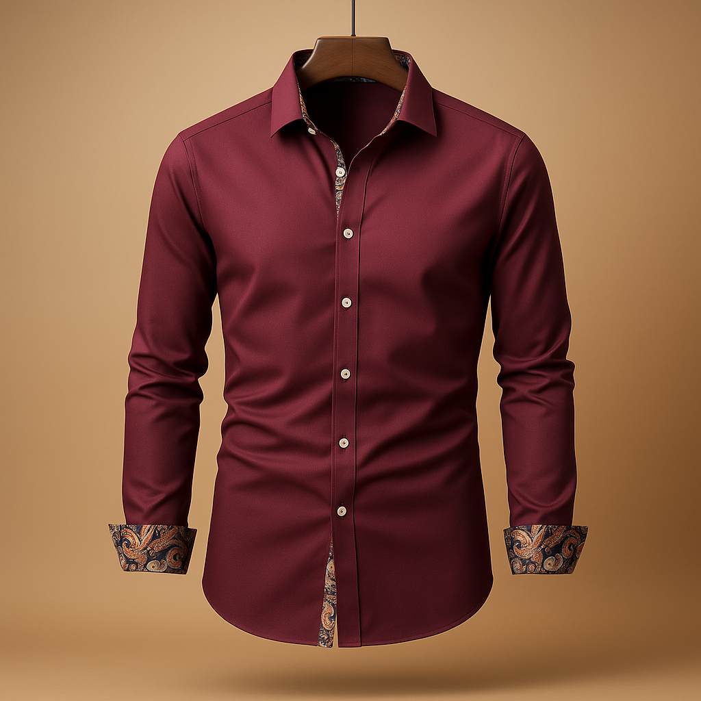 Men’s Premium Long Sleeve Button-Up Shirt – Tailored Fit with Contrast Trim Detail