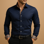 Men’s Premium Long Sleeve Button-Up Shirt – Tailored Fit with Contrast Trim Detail