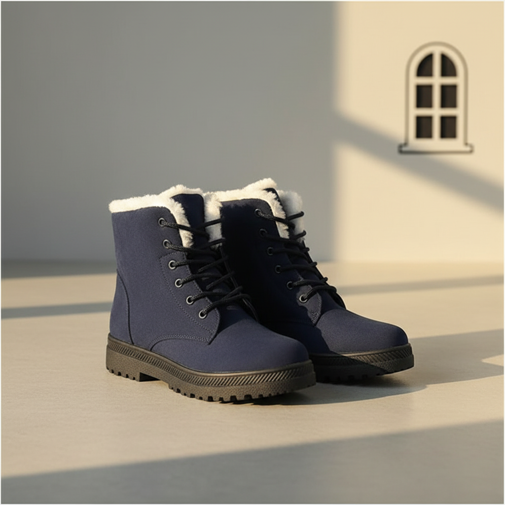 Women’s Lace-Up Boots - Suede Look - Faux Fur Lining - Flat Sole Comfort