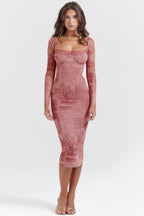 Gemma | Women's Pink Long Sleeve Maxi Dress, Off The Shoulder with Long Sleeves