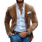 Men’s Tailored Two Button Blazer –  Faux Suede Slim Fit Smart Casual Jacket – Classic Structured Design