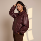 Women’s Faux Leather Jacket with Zipper Front - PU Moto Jacket with Classic Lapel Collar