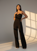 Women's Strapless Jumpsuit with Fitted Bodice and Flared-Leg Pants - Elegant Formal & Evening Wear